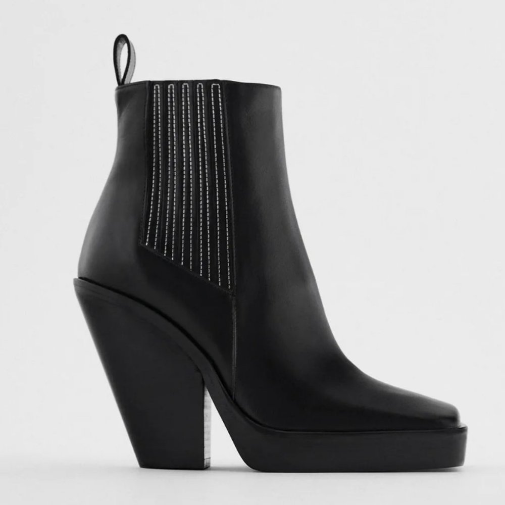 🔥MOVING SALE🔥NEW ZARA LEATHER Boot COWBOY Chunky